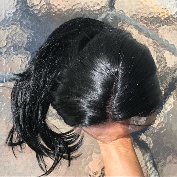 NWT 22” Swiss Lace front pure black human blended mixed straight wig